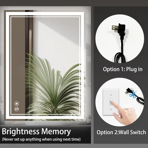 Miniatura 8 de COLMERD Espejo LED de 28 x 36 pulgadas para baño, 3 colores regulables, espejo de baño con luces, espejo de tocador antivaho brillo iluminado