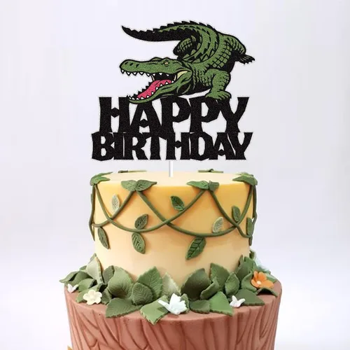 Miniatura 5 de Decoración de pastel de cocodrilo con temática de cocodrilo, decoración de tartas con temática de animales, suministros de fiesta de cumpleaños