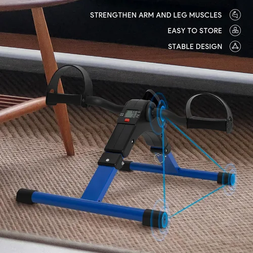 Miniatura 9 de Ejercitador de pedal plegable - Mini bicicleta estática con pedales para debajo de escritorio con pantalla LCD para entrenamiento de brazos y Azul