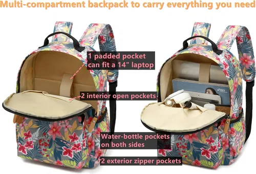 Miniatura 52 de Leaper Mochila para laptop para mujer: linda mochila floral para escuela, universidad, viajes, trabajo, mochila ligera para niños, Negro margarita