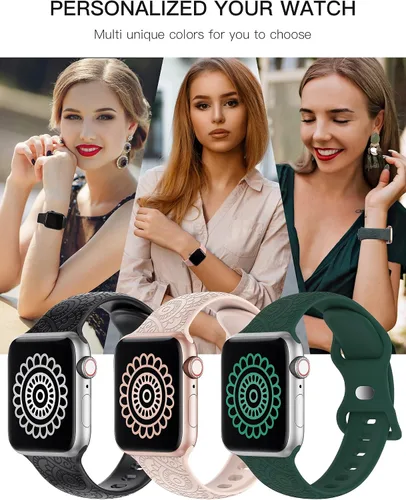 Miniatura 6 de Correa grabada floral compatible con Apple Watch Band de 1.496 pulgadas, 1.575 pulgadas, 1.614 pulgadas, mujeres, hombres y niños, correas