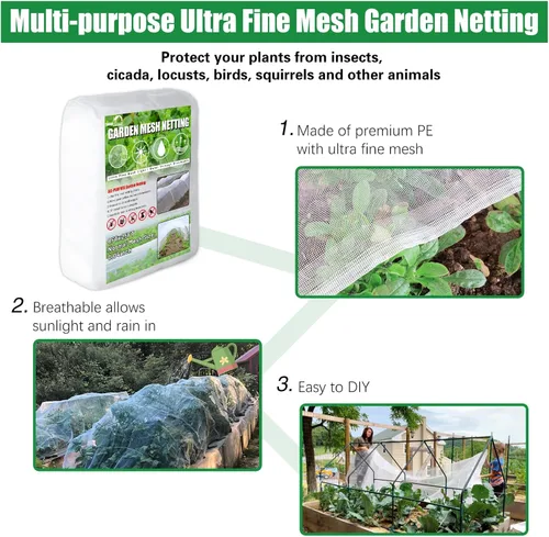 Miniatura 5 de SnugNiture Paquete de 3 redes de jardín de 8 x 24 pies, cubiertas de malla ultra fina para plantas, barrera de red de pájaros blancos, cubierta