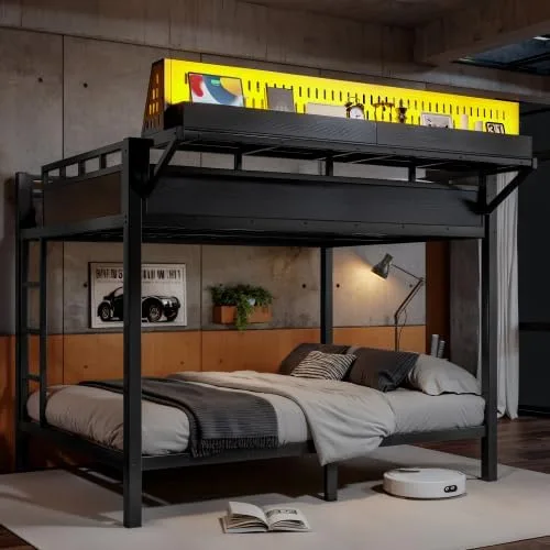 Miniatura 18 de Bellemave Twin XL Bunk Bed Frame with Storage Shelves & Pegboard, Metal Bunk Bed Twin XL with USB Ports & LED Lights, Space-Saving for Bedroom