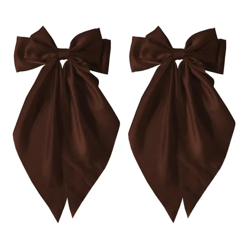 Miniatura 11 de TULOBI Lazos grandes negros para el cabello, 2 unidades, lazo de satén suave, clip para el cabello con clip de metal, accesorio para el cabello