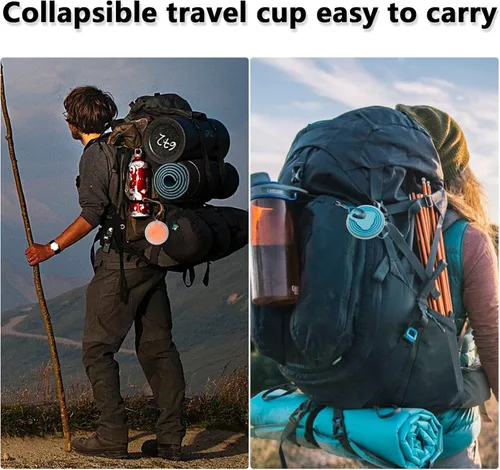 Miniatura 4 de Litoexpe 2 Pack Taza de Viaje Plegable de Silicona, Juego de Tazas de Camping Portátiles con Tapas, Gris y Azul Gris & azul