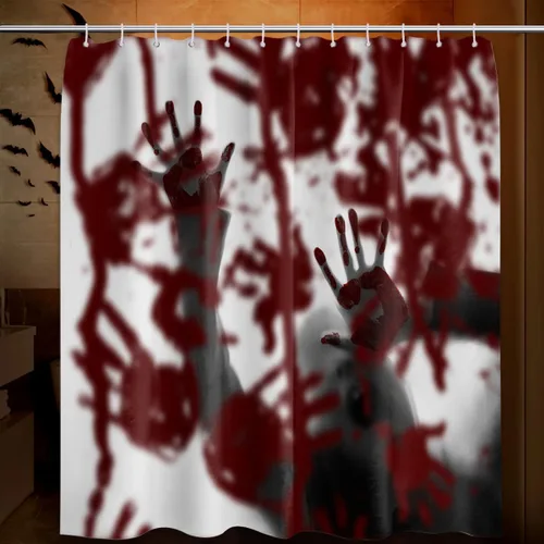 Miniatura 12 de Cortina de ducha de Halloween, diseño de mansión embrujada gótica espeluznante, juego de cortinas de baño de castillo de murciélago gótico Embrujado