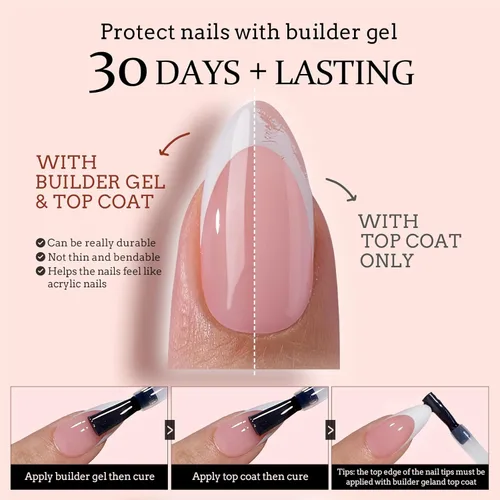 Miniatura 4 de BTArtboxnails XCOATTIPS - Uñas a presión, puntas cortas de almendra con gel de uñas, dúo protector francés, lámpara de uñas, gel suave todo en uno