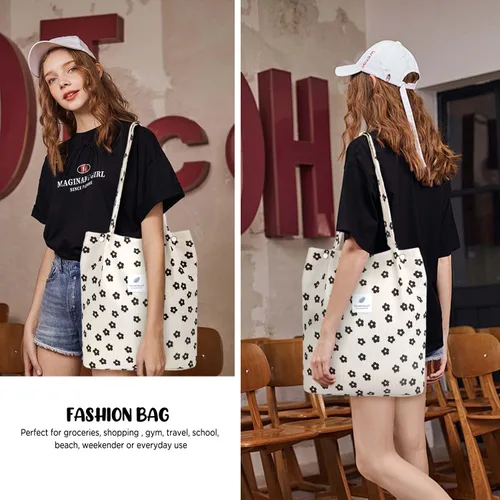 Miniatura 99 de Ayieyill - Bolsa de pana para mujer y niña, con correa de lona para colgar al hombro, bolsa con bolsillo