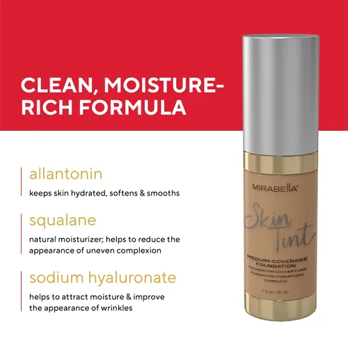Miniatura 6 de Mirabella Skin Tint Creme - Base líquida de maquillaje mineral sin aceite para una cobertura media, con ácido hialurónico, escualano y alantoína III