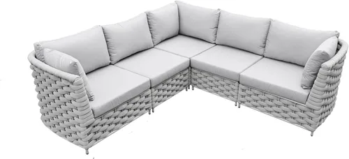 Miniatura 41 de TWT 3-Piece Woven Rope Patio Furniture Set, 2 Outdoor Armchairs with Soft Cushions + Round Aluminum Coffee Table, All-Weather Conversation Set for