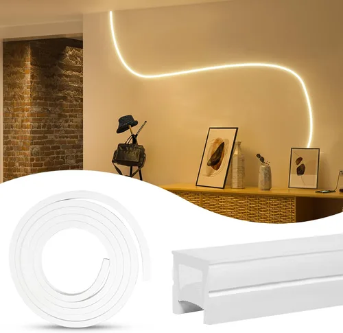 Muzata - Sistema de canal de LED de silicona sin puntos de 16.5 pies/5 metros, tubo flexible empotrado con cubierta blanca lechosa, pista más ancha
