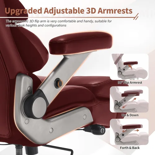 Miniatura 3 de VUZI Silla de oficina grande y alta de 700 libras - Silla grande para computadora con soporte lumbar ajustable, brazos plegables 3D, ruedas