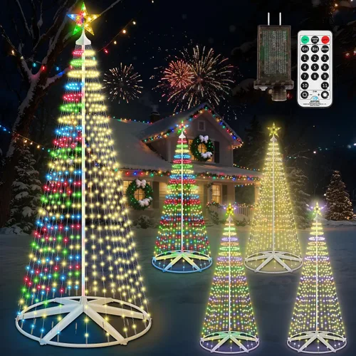 Miniatura 8 de Árbol de Navidad iluminado con conos, 250 luces LED de 1.8 m con 11 modos de iluminación, temporizador, control remoto, árbol artificial de Navidad