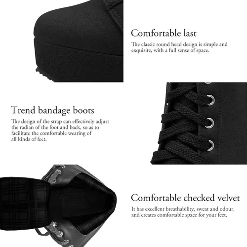 Miniatura 5 de ForeMode- Botines de otoño de tacón alto para mujer con cordones puntera redonda tacón grueso y plataforma Botines modelo Knight Martin