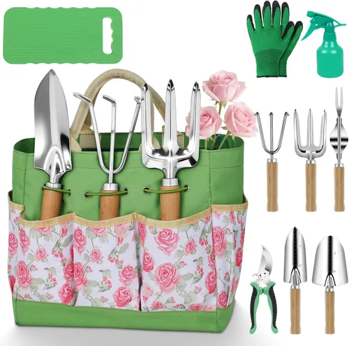 Miniatura 10 de Juego de herramientas de jardín, 2 piezas de herramientas de jardín de acero inoxidable resistente, kit de jardín con mango ergonómico de madera