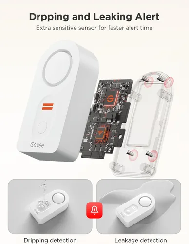 Miniatura 11 de Govee - Paquete de 3 sensores WiFi de agua, detector de fugas de 100 dB, alarma ajustable y alertas en aplicación, alerta de fugas y goteo por