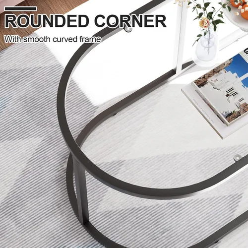 Miniatura 6 de Mesa de café Wolawu Mesas de café de vidrio negro para sala de estar, mesa de centro ovalada con marco de metal resistente, mesas de acento modernas