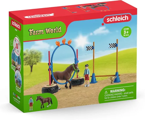 Miniatura 8 de Schleich Farm World, juguetes de caballos para niños, juego de carreras de agilidad de poni con figuras de caballo y accesorios, juego de 22 piezas