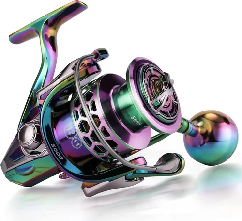 Miniatura 3 de Sougayilang Carrete de pesca, carretes giratorios de marco de aluminio colorido con 12+1 BB inoxidable, mango de aluminio de gran tamaño para pesca