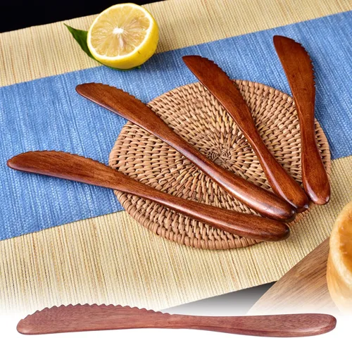 Miniatura 2 de Juego de 5 cuchillos de madera para cena, cuchillos de pastel pulidos, cuchillo de mantequilla reutilizable, cuchillo ecológico hecho a mano, juego