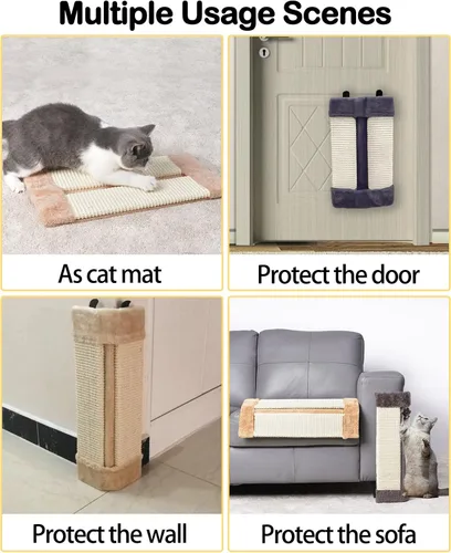 Miniatura 6 de VCEPJH Rascador de esquina para gatos, paquete de 2 tablas de rascar de sisal natural montadas en la pared, almohadillas de arañazos para gatos