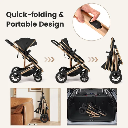 Miniatura 5 de INFANS Cochecito de Bebé 2 en 1, Cochecito Plegable para Recién Nacidos Cochecito Convertible Moisés para Bebé Plegable Paisaje Alto Absorción