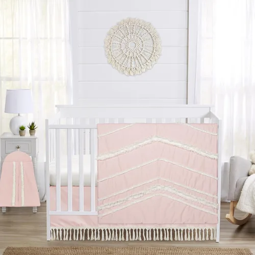 Miniatura 10 de Sweet Jojo Designs Juego de ropa de cama bohemio bohemio para cuna de bebé niño y niña, 4 piezas, color gris y blanco, diseño Shabby Chic