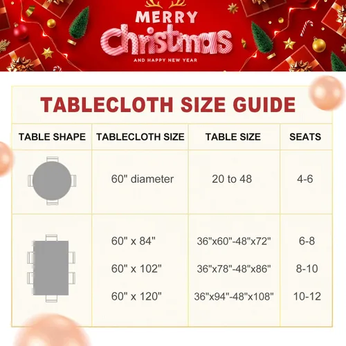 Miniatura 7 de LUSHVIDA Mantel de Navidad, 60 x 120 pulgadas, rectangular, lavable, resistente al agua, decorativo, de microfibra, para banquetes, fiestas, cocina