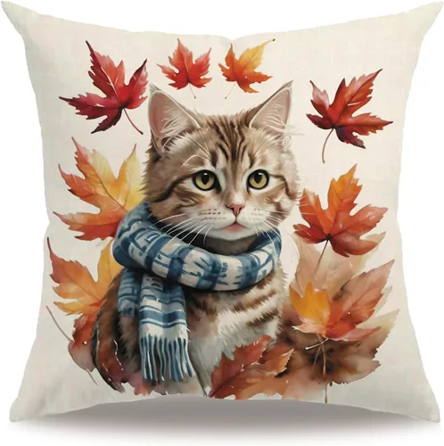 Miniatura 16 de Fundas de almohada con diseño de animales, 18 x 18 pulgadas, diseño de ardillas florales, acuarela, vida silvestre, diseño de flores, temporada