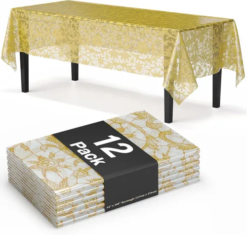 Miniatura 15 de Exquisite Mantel de Mesa de Encaje Redondo de Mesa de Plástico Paquete de 12 Manteles de Encaje Redondos de 84 pulgadas Mantel Floral Blanco