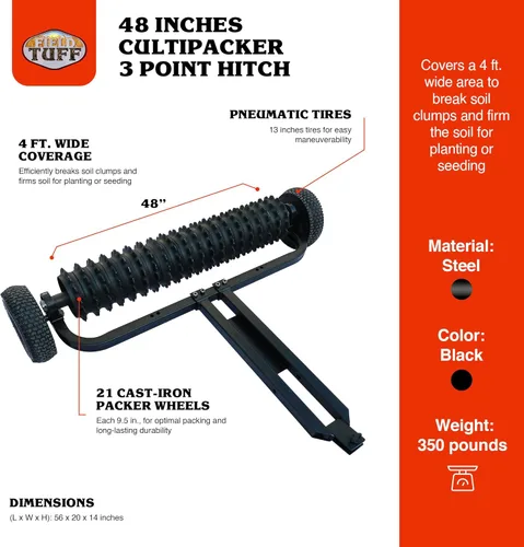 Miniatura 2 de Field Tuff Cultipacker - Implemento agrícola duradero de 3 puntos de enganche de 48 pulgadas para preparación de suelos y reafirmante de lecho