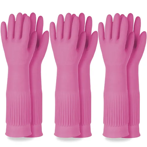 Miniatura 12 de DABOGOSA Mamison 2 pares de guantes de goma impermeables reutilizables para limpieza de lavavajillas para el hogar, guantes de cocina