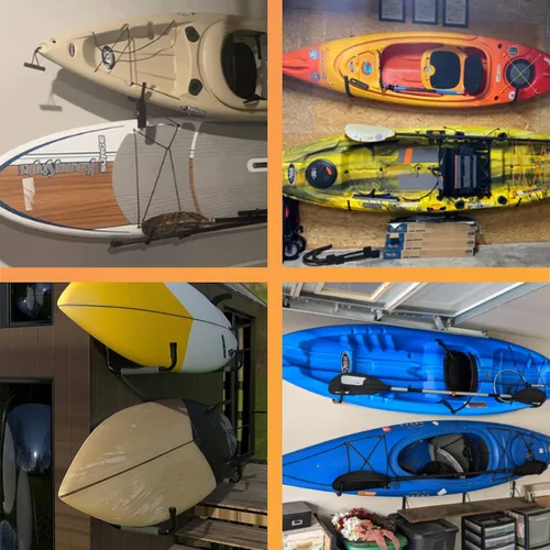 Miniatura 7 de HUHOLE Paquete de 4 ganchos de almacenamiento de garaje resistentes, ganchos de montaje en pared extra grandes de 13.6 pulgadas para kayak