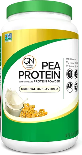 Growing Naturals Polvo de proteína de guisante crudo, proteína vegana a base de plantas, BCAA, baja en carbohidratos, baja en azúcar, original sin