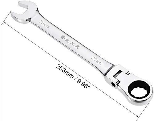 Miniatura 2 de uxcell Llave combinada de trinquete de cabeza flexible de 0.787 in métrica 72 dientes 12 puntos trinquete caja terminada herramientas de llave