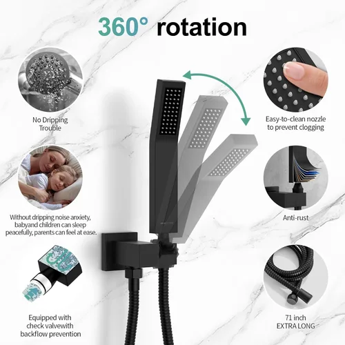 Miniatura 4 de SR SUN RISE Sistema de Ducha Negro Mate de 12 Pulgadas, Sistema de Ducha de Latón de 12 Pulgadas para Baño de Lujo con Mezclador de Lluvia, Conjunto