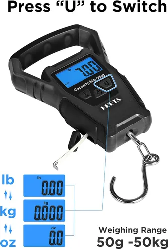 Miniatura 5 de HEETA Báscula de pescado digital impermeable con pantalla LCD retroiluminada, 110 libras / 110.2 lbs, báscula portátil para colgar para el hogar