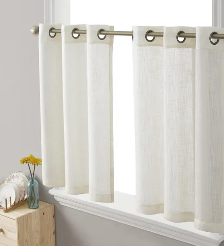Miniatura 21 de HLC.ME - Cortinas de lino sintético con textura semitransparentes que mantienen la privacidad y filtran la luz, con ojales, cortas y de tela delgada