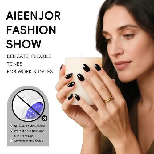 Miniatura 4 de Esmalte de uñas negro, esmalte de uñas de secado rápido, sin rayas, esmalte de uñas de larga duración para uñas de boda de otoño, manicura acogedora