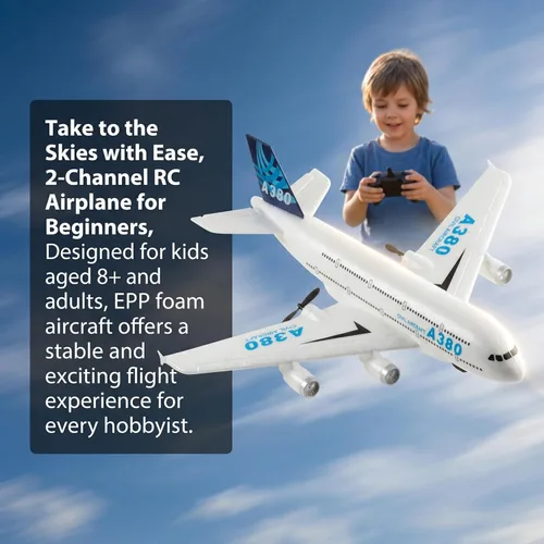 Miniatura 2 de Avión RC con control remoto listo para volar 2.4 GHz, modelo Airbus A380, juguete de avión RC de 2 canales para principiantes para niños y adultos