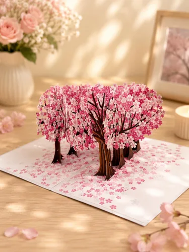 Miniatura 2 de ETA Tarjeta de felicitación de bosque de cerezos en flor 3D – Tarjeta Sakura hecha a mano para cumpleaños, aniversario, día de la madre y ocasiones