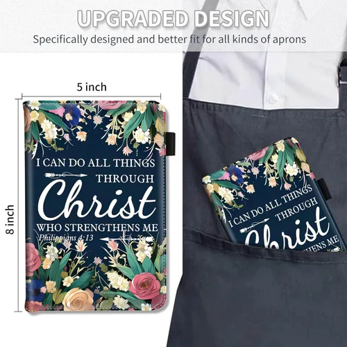 Miniatura 2 de RYUITHDJP Libro de mesera, libros de camarera con bolsillo con cremallera, diseño de flores cristianas, organizador de libros para servir