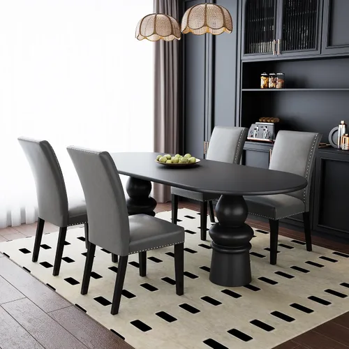 PADMA HOUSE Grey Parsons - Juego de 4 sillas de comedor tapizadas, de piel sintética, con ribete de cabeza de clavo, moderna silla auxiliar sin Gris