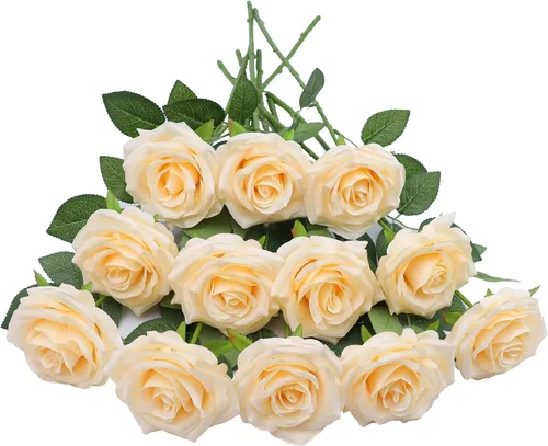 Miniatura 14 de LVEFIT 12 rosas artificiales de seda de color naranja quemado, ramo de rosas de seda de tallo largo para bodas, despedidas de soltera, fiestas