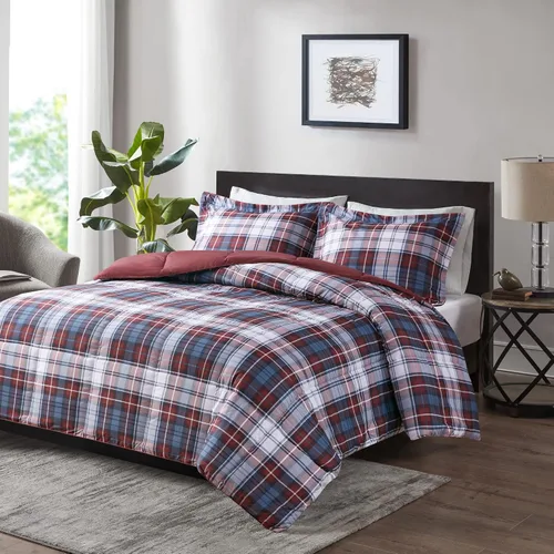 Madison Park Essentials - Edredón a cuadros Parkston, funda a juego, funda 3M Scotchguard antimanchas, hipoalergénico, juego de ropa de cama para