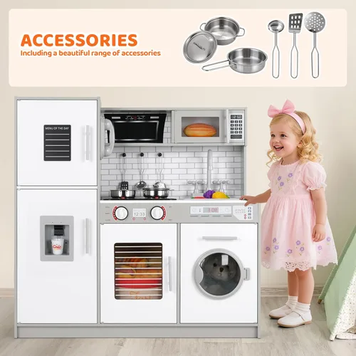 Miniatura 3 de Arlopu Juego de cocina para niños, juego de juguetes de madera con diseño realista, sonidos de luces, ollas y utensilios para niños y niñas a partir