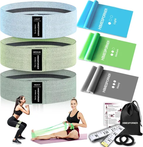 Miniatura 10 de HIMESPORNER Bandas anchas de resistencia de tela para entrenamiento, bandas antideslizantes de ejercicio para glúteos de 3 niveles para mujeres