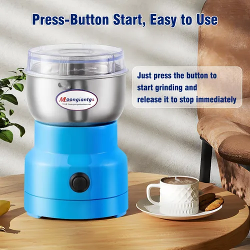Miniatura 4 de Moongiantgo Molinillo de café eléctrico, mini molinillo de especias, molinillo rápido de 200 W, 10 segundos, molino de grano seco para especias, Azul
