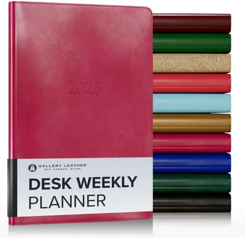 Miniatura 120 de Gallery Leather Agenda semanal y mensual grande 2025-2026, agenda y cuaderno con elegantes bordes de página dorados dorados, 12 meses, cactus Cactus