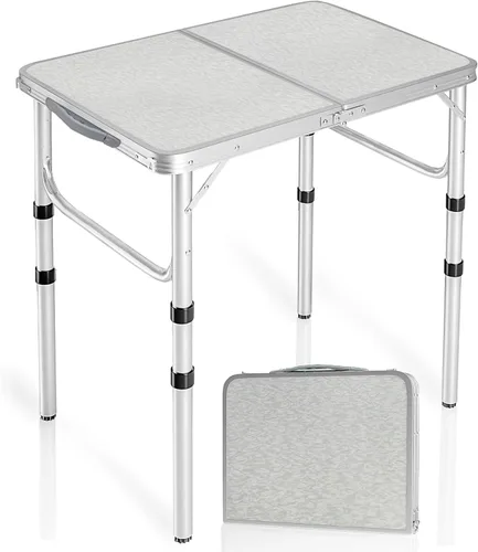 Miniatura 8 de RedSwing Mesa plegable cuadrada pequeña de 2 pies de altura ajustable, mesa de campamento de aluminio ligera y portátil para picnic en interiores
